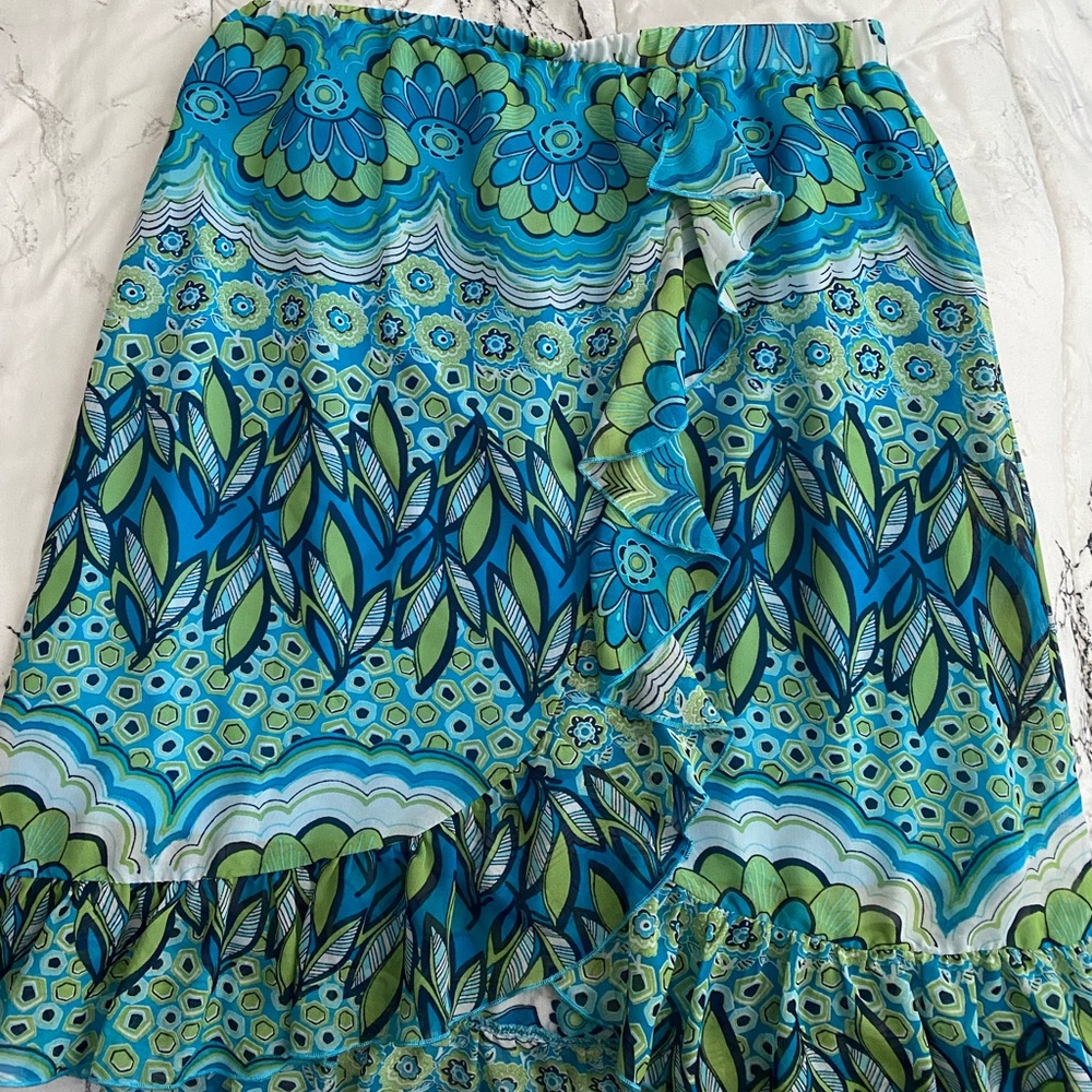 Blue and Green Midi Skirt
